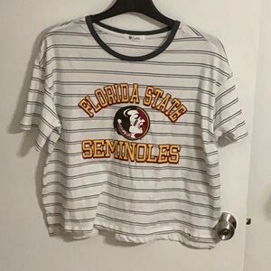 47 Florida State Seminoles Women’s White Wash Tobie Stripe T-Shirt Size L